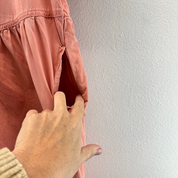 Pact Pink Chambray Button-Front Mini Dress Sz L - Picture 6 of 12